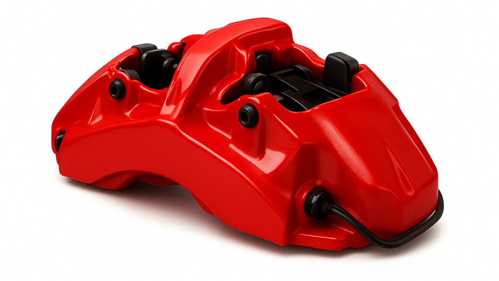 Pinza freno Brembo in lega di alluminio riciclato al 100%, di colore turchese, simbolo della nuova strategia sostenibile dell’azienda per ridurre del 70% le emissioni di CO₂ lungo il ciclo produttivo.