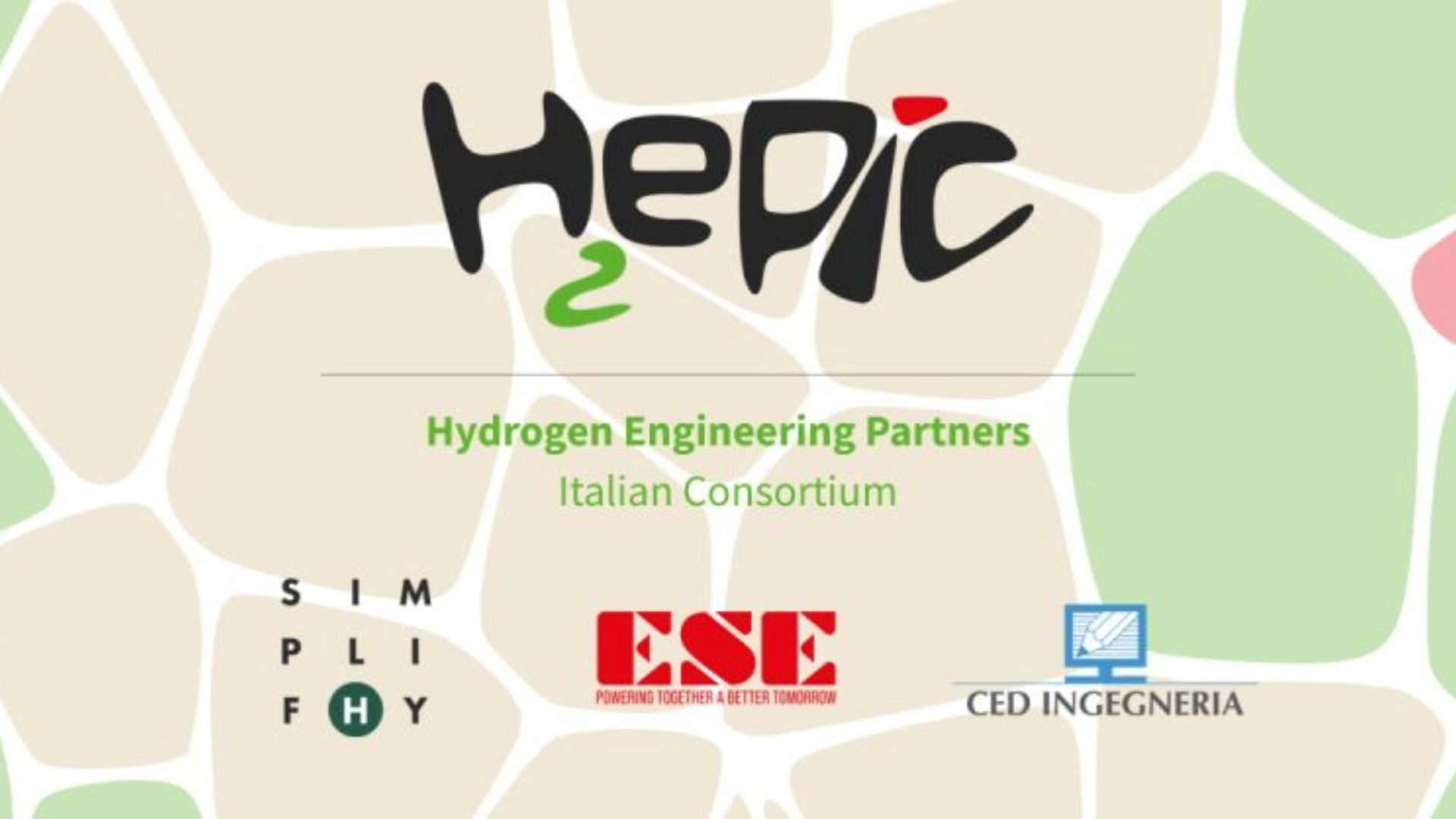 H2EPIC italian green hydrogen consortium with CED INGEGNERIA H2EPIC logo above the logos of CED INGEGNERIA, Simplifhy, and ESE Engineering Services for Energy